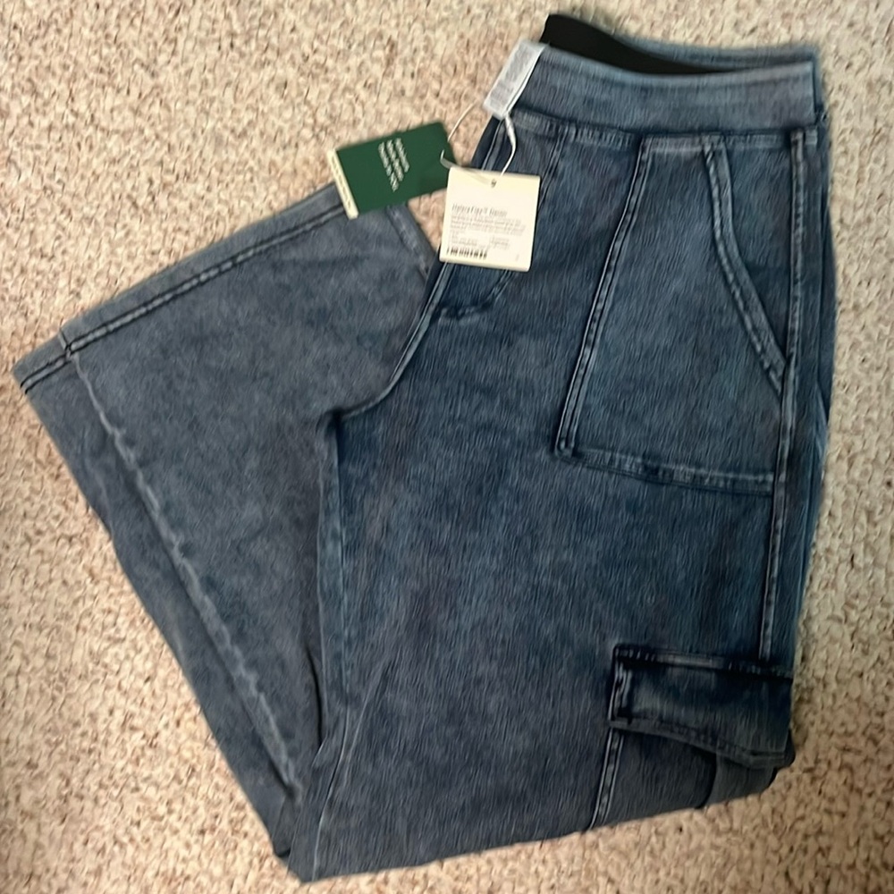 Halara flex denim cargo wide leg pants petite